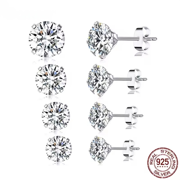 Elegant Silver Stud Earrings Set - Picture 7 of 16